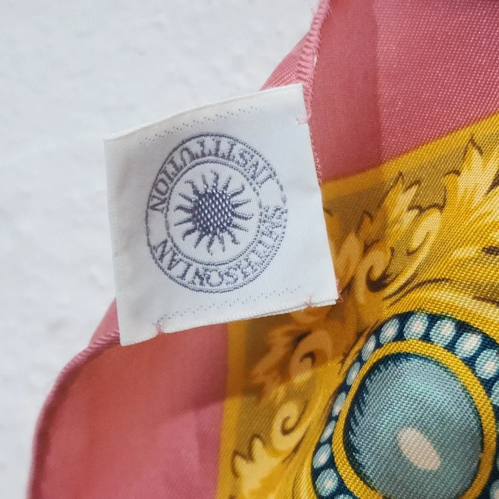 Smithsonian Institution Scarf Silk Square Pink Gold 1992 Reproduction Japan